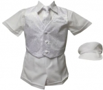 BOYS CHRISTENING SHORT PANTS W JAQUARD VEST & TIE